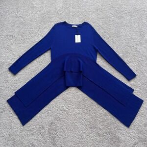 NWT Altuzarra Side Drape Sweater Womens M Ocean Blue Asymmetric Layered Hem